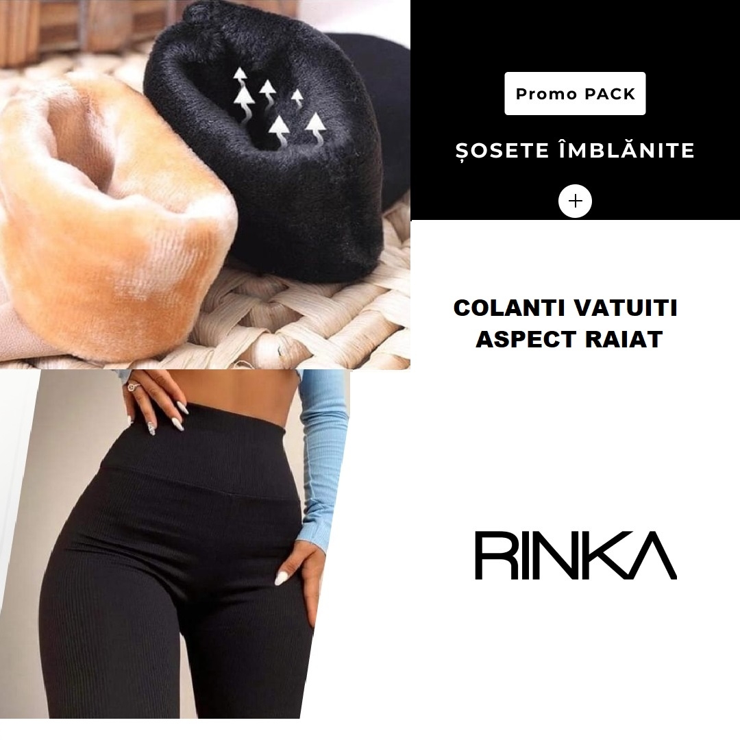 Rinka♡ Pachet : Colanți vătuiti cu aspect raiat + șosete îmblănit.